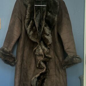 Bagatelle Dark Brown Teddy Jacket with Faux Fur Trim